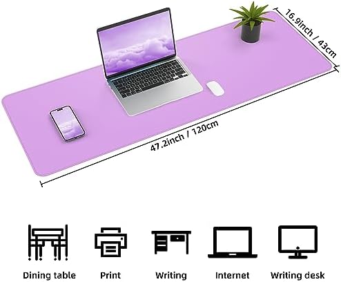 AFIING Leather Desk Pad Protector, Large Desk Mat with Natural Cork & PU Leather, Mouse Pad, Non-Slip, Waterproof Desk Writing Pad for Office and Home, Purple - Image 2
