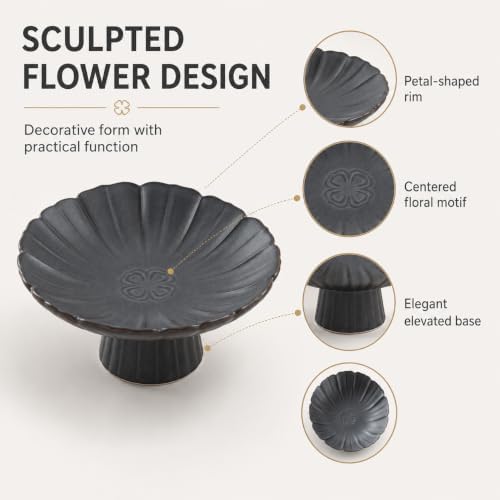 Ceramic Jewelry Dish Tray, Matte Black Lotus Ring Holder with Pedestal Base, Trinket Dish for Rings, Earrings and Necklaces, Vanity Organizer for Dresser, Nightstand or Bathroom, Gift for Women - Image 2