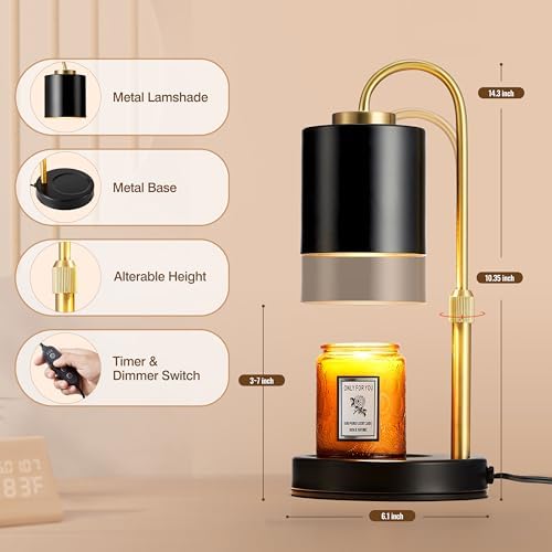 CASTLELIFE Candle Warmer Lamp with Timer & Dimmer, Height Adjustable Electric Wax Melt Warmer for Jar Candles, Gifts for Mom Home Decor, Black Gold - Image 2