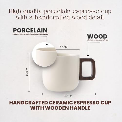 Artizan Handcrafted Ceramic Espresso Cup with Wooden Handle – 150 ml Small Espresso Cup, Elegant Porcelain Cream Coffee Cup – Pack of 2 - Image 2