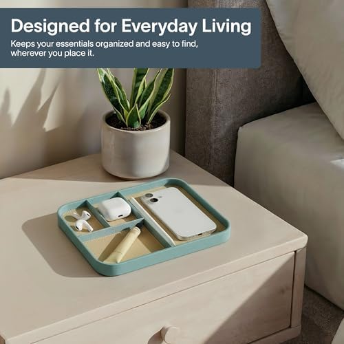 Nordik Leather Valet Tray - Medium EDC Tray - Seafoam Mist 9.5 x 7.9 in - Image 6