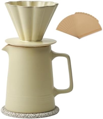 Pour Over Coffee Maker, Ceramic Coffee Dripper with 40pcs V02 Paper Filter & Coaster, 18.2oz/540ml Flower Shape Pour Over Coffee Filter set (Celadon Set) by Unknown
