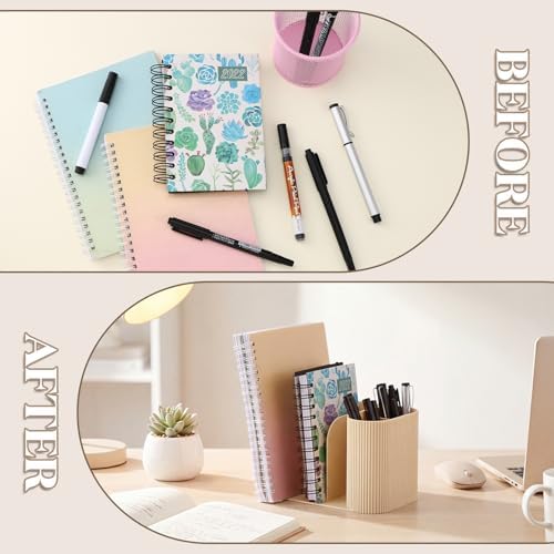 Junkin Desk Organizer 6 Compartments, Modern Ribbed Pen Holder Book Stand - Image 4
