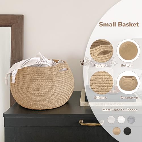 Goodpick Round Small Wicker Storage Basket for Shelves, 10" x 8.3", Jute - Image 6