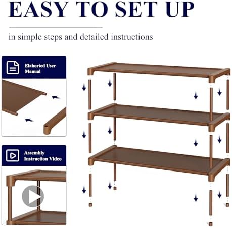 Kitsure Shoe Rack - Non-Woven Shoe Rack Shelf, 27.5" Wide - 3 Tier, Brown - Image 5