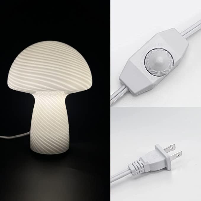 NOTOC Mushroom lamp,Dimmable Glass Table Lamp,Vintage Style Table Lamp,Stripe White Bedside Desk lamp,Cute Table Lamps.（LED Bulbs Included） - Image 3