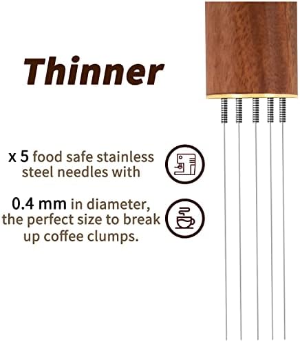 Zolunu Espresso Coffee Stirrer 5 Needles 0.4mm Espresso Distribution Tools, Natural Wood Handle and Stand - Image 6