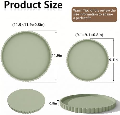 Silicone Bathroom Vanity Trays for Counter - 9.1 Inch Round Small Bathroom Tray with Scalloped Edge, Coffee Table Decor, Decorative Tray for Candle Key Skincare Perfume Storage, Matcha - Image 2