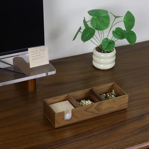 MultiBey 3 in1 Walnut Wooden Sticky Note Holder, 12" x 4.3" x 2.4" Self-Stick Note Pads Holder Memo Pad Dispenser, Wood Post it Note Dispenser Desk Organizer for Office Home School - Image 2