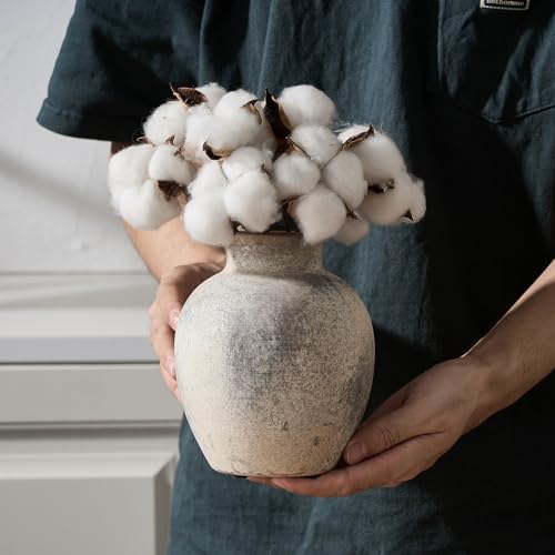 SIDUCAL Ceramic Decorative Flower Vase | 6 Inch Pottery Rustic Farmhouse | Boho | Whitewashed Terracotta Vase for Home Decor, Table, Living Room, Bathroom, Shelf, Mantel Decoration - Image 3