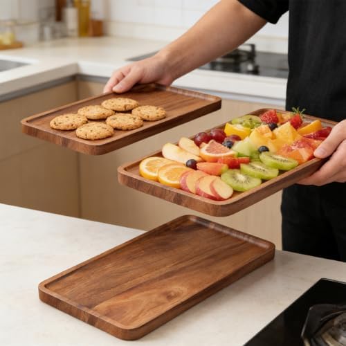 VERTORGAN 2 Pack Acacia Wood Serving Tray,11.8x5.9 Inch Trays,Home Decor - Image 4