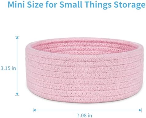 ABenkle 2 Pack Small Baskets, Cotton Rope Woven Basket, Cute Mini Tiny Storage Baskets, Decorative Boho Basket for Nursery Living Room Bedroom Shelf, Empty Gift Basket - Pink - Image 2