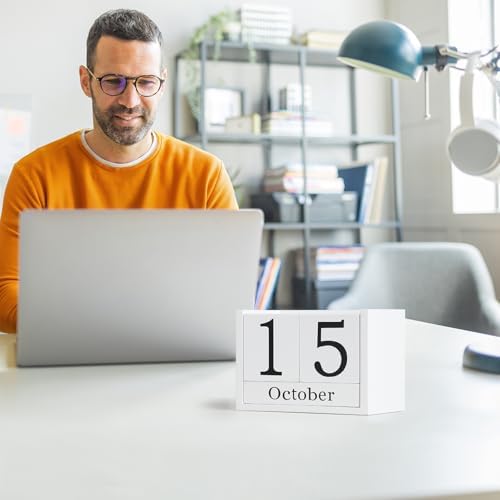 Wooden Block Calendar for Desk, Large Size Daily Desktop Perpetual Desk Calendar, Cute Date Display Desk Accessories for Home Office Decor, Teacher, Classroom, Reusable Yearly, White - Image 6