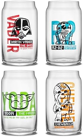 JoyJolt Star Wars Now Playing Collection Tumblers, 16.9oz Classic Can Shape Glass Tumbler Set of 4 w/Glass Straws by JoyJolt