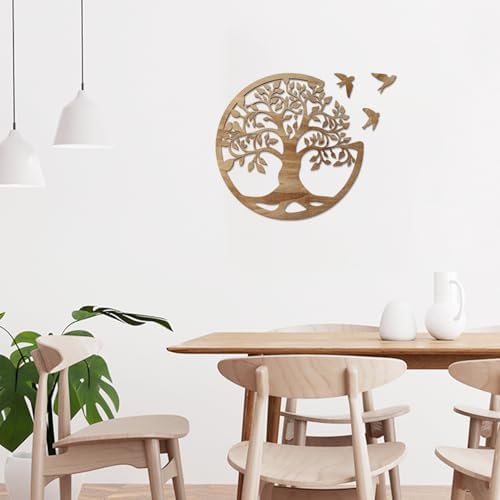 Wooden Tree of Life Wall Art 12 Inch Round Tree Life Wall Decor with 3 Bird - Image 5