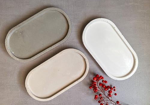 Oval Concrete Tray, Jewelry Holder, Vanity Tray, Cement Tray, Coffee Table Tray, Decorative Tray, Jewlery Tray, Bathroom Tray, Minimalist (9.15" L, Dark Gray) - Image 6