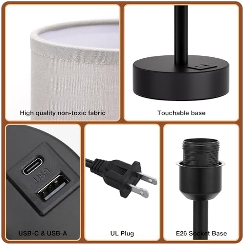 Dicoool Bedside Table Lamp for Bedroom - 3-Way Dimmable Touch Lamp, USB A+C - Image 6