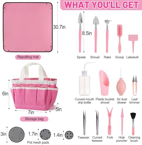 ANPHSIN 44pcs Small Gardening Tools Gifts for Women Beginners, Pink - Image 6