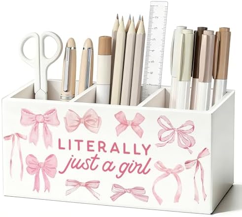 Pink Coquette Bow Pen Pencil Holder for Desk, Preppy Desk Decor by Unknown