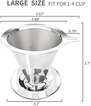 Hanlomele Pour Over Coffee Dripper, Paperless Reusable Coffee Filter, Pour Over Coffee Maker for Single Cup Brew, Double Mesh Design of Stainless Steel Cone Filter for Perfect Extraction (1-4 Cup) - Image 2