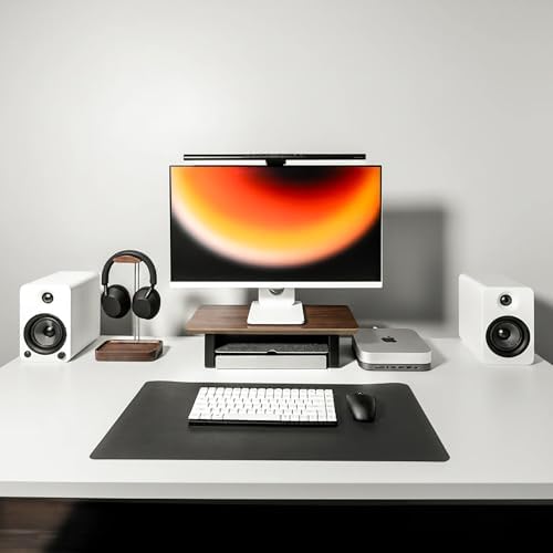Raico Desk Shelf Mini Monitor Stand, Compact Walnut Wood Organiser, Small Desk Setup, Ergonomic Home Office Accessory (Walnut | 18.8 Inches) - Image 2