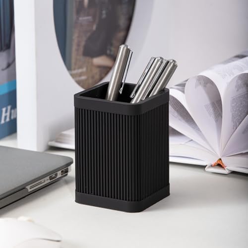 HighHerz Aesthetic Pen Holder For Desk, Modern Silicone Pencil Holder, Stylish Office Desk Decor, Made of 5 mm Thickened Premium Silicone, Office Desk Organizer And Accessories (Black) - Image 7