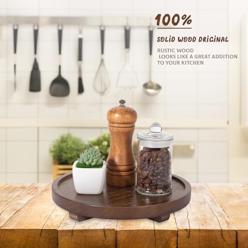 Round Decorative Tray Farmhouse Kitchen Decor Soap Dish, 9" Walnut - Image 2