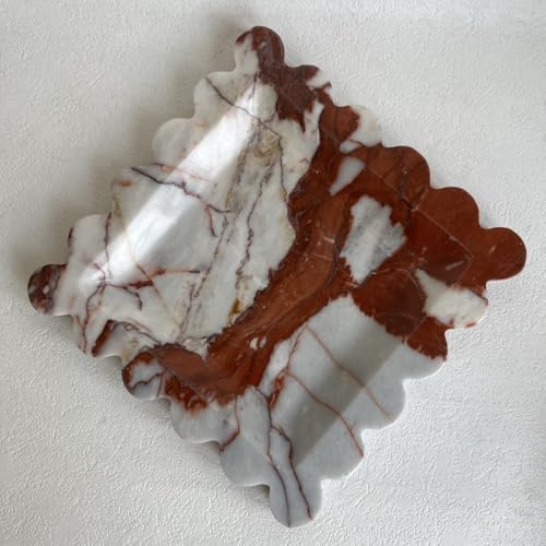 Vintage Natural Marble Tray Small Ornaments Scalloped Tray Handmade Storage Dish for Counter, Vanity, Dresser, Nightstand and Desk (Calacatta Red) - Image 4