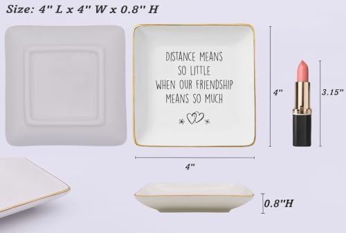 Long Distance Gifts-Friendship Gifts for Friends-Moving Away Gift,Leaving Gifts-Farewell Gifts-Good Bye Gifts-Gift for Friends-Distance Means So Little-Ceramic Jewelry Tray Trinket Holder Ring Dish - Image 5
