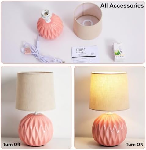 Pink Ceramic Table Lamp with Linen Shade, Small Bedside Lamp for Bedroom - Image 5