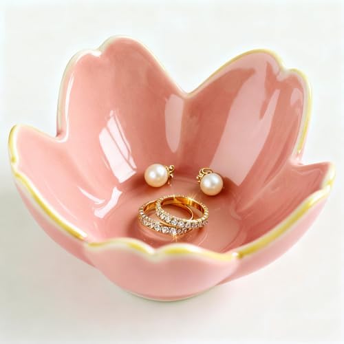 Samchilderlan Pink Flower Ring Dish Ceramic Jewelry Tray Small Trinket Dish by SAMCHILDERLAN
