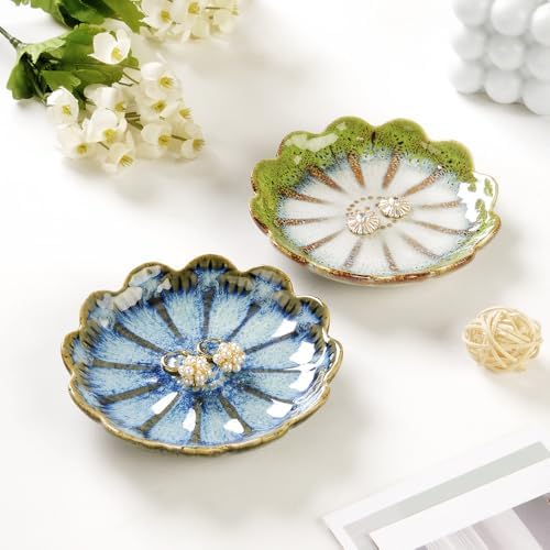 Lotus Ring Holder Dish Small Indoor Ash Tray, Ceramic Dessert Plate Trinket Jewelry Holder Organizing Necklace Earrings for Parents Friends Sister, All Jewelries Are NOT Included. Grass Green. - Image 3