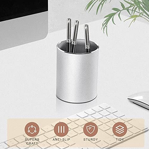 Vaydeer Metal Pen Holder Aluminum Pencil Holder for desk, Round Desktop Organizer and Silver Pencil Cup for Office, School, Home and Stationary Supplies (3.15 x 3.15 x 3.94 Inches) - Image 3