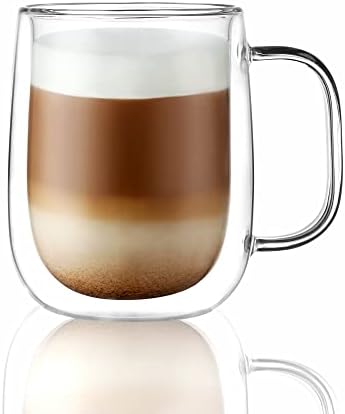 CNGLASS Large Double Wall Glass Coffee Mug 15.2oz,Clear Insulated Glass Espresso Cup with Big Handle,set of 1 by CNGLASS