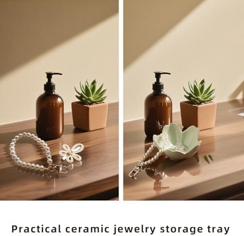 Floral Ceramic Jewelry Tray, 3.5" Ring Holder Trinket Bowl - Image 5
