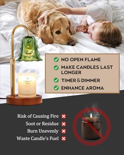 Funistree Small Candle Warmer Lamp with Timer, Adjustable Green Lamp Warmer for Jar Candles, Christmas Birthday Gifts for Women Mom Her, Dimmable Candle Heater, Cute Wax Warming Light with Wood Base - Image 4