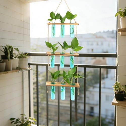 XXXFLOWER Wall Hanging Propagation Station with Wooden Stand Blue - Image 2