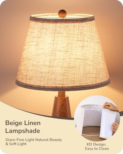 EDISHINE Mid Century Table Lamp, Tapered Walnut Wood Base, E26 Socket - Image 3