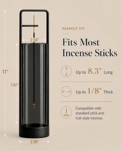 Incense Holder with Ash Catcher – Upside Down Incense Burner, Windproof Glass No Mess Heavy Metal Base, Anti-Ash Incense Holder for Sticks, Minimalist Desk Decor for Home Meditation Yoga (Black) - Image 5