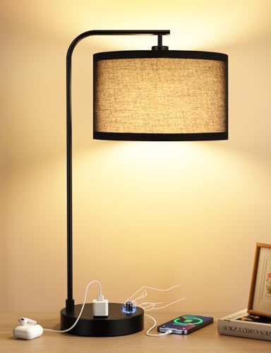 20.7" Tall Table Lamp with USB & Outlet, Fully Dimmable Nightstand Lamp by Innqoo