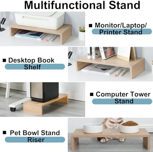 TEAMIX 2-Pack Monitor Stand Riser 20 inch, Wood Desk Computer Shelf, Maple - Image 3