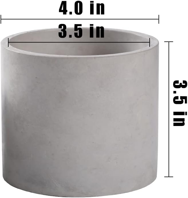 Ekirlin 3.5 inch Plant Pot Indoor, Grey Cement Flower Planters for Home Decor, Modern Succulents Containers with Drain Hole, Removable Rubber Stopper, Non-Slip Soft Pad, for Most Plants and Flowers