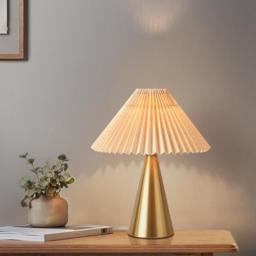 Ziqqeelam Gold Small Table Lamp, Cute Table Lamp, Pleated Table Lamp,Brass Gold Bedroom Lamps for Nightstand, Small Scalloped Lamp Shade Table Lamps for Small Spaces for Bedroom,Living Room - Image 4