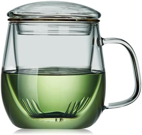Glass Tea Cup with Infuser and Lid, 17.6oz/520ml Large Borosilicate Teacup, Clear Mug for Loose Leaf Tea, Blooming Tea, Tea Bags - Perfect Christmas or Birthday Gift for Men. by DOPUDO