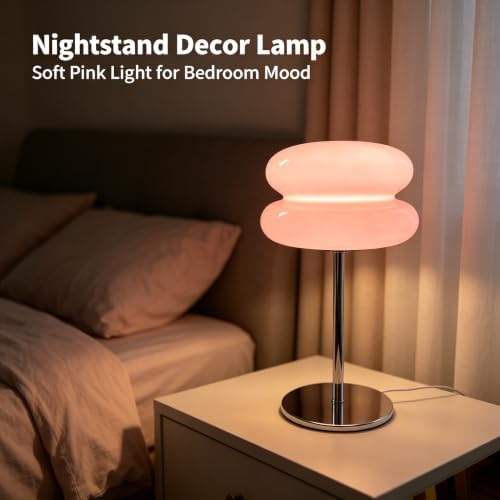 taotanra- Mushroom Bedside Table Lamp, Mid-Century Modern Bedroom Table Lamp, Retro Dimmable Bedside Lamp, Cute and Cool Home Decor (Pink) - Image 5