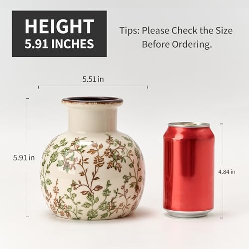 SIDUCAL Ceramic Green and Beige Antique Vase, 5.91 Inch Retro Ice Cracked Chinoiserie Floral Vase, Rustic Farmhouse Vases for Home Decor, Bookshelf, Office, Garden, Chinoiserie Decor, Tuscan Decor - Image 3