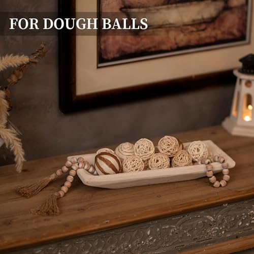 Hanobe Wood Decorative Bowl for Coffee Table Entryway Decor, Rustic White - Image 2