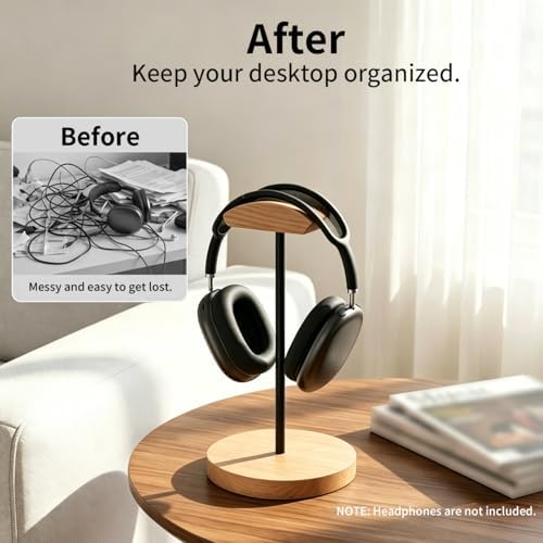 Headphone Stand Nature Wood & Metal Headset Hanger Mount Hook Gaming Holder Desktop Earphone Artful Functional Craftmanship Stand for All Headsets with Solid Wooden Base - Image 5