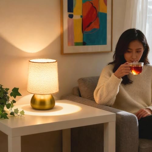 Mini Brass Table Lamp with Bouclé Linen Shade, Modern Small Bedside Lamp for Kitchen Counter, Bedroom, Desk, Bookshelf, Living Room,Kids Dorm - Image 6