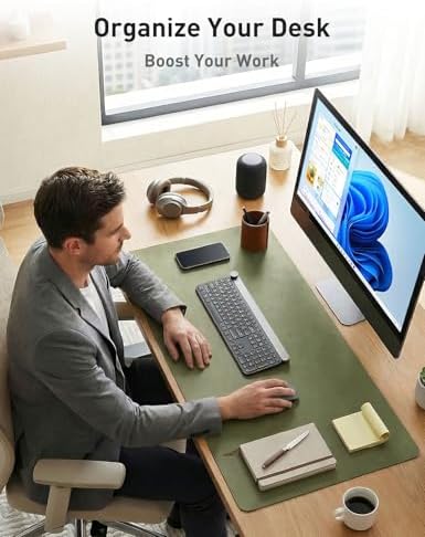 Aothia Faux Leather Desk Mat - Non-Slip PU Leather Desk Blotter, Waterproof Writing Surface, Large Desk Pad for Office & Home (Olive Green, 55" x 24") - Image 4